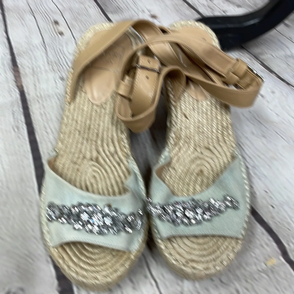 Kaari Blue espadrilles wedge ankle rhinestone blue size 9 sandals